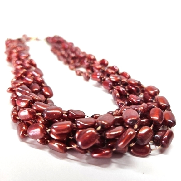 VINTAGE Plastic Beaded Burgundy Red Twisted Convertible Necklace Hong Kong - Picture 3 of 7